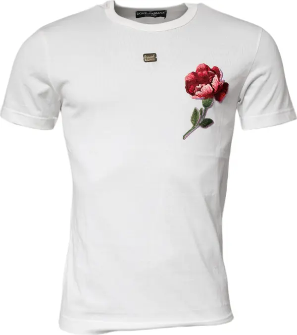 White Cotton Logo Floral Crew Neck T-shirt