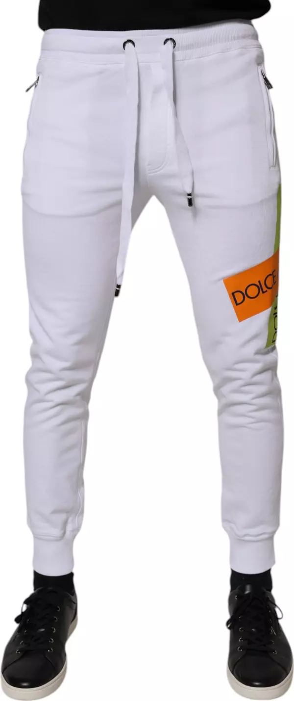 White Cotton Logo Jogger Pants