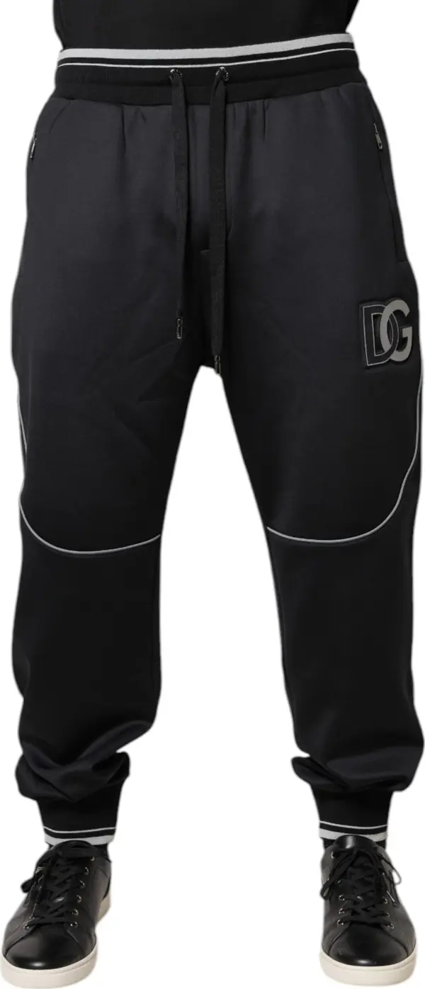 Black Polyester Logo Jogger Pants
