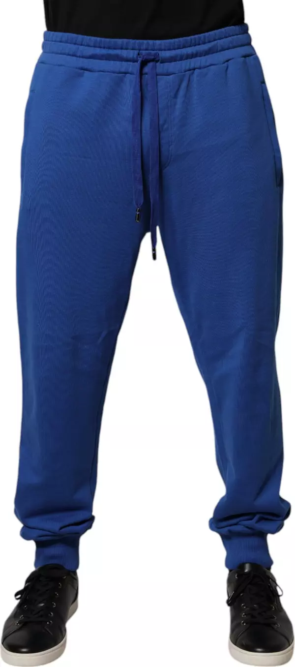 Blue Cotton Jogger Mid Waist Pants