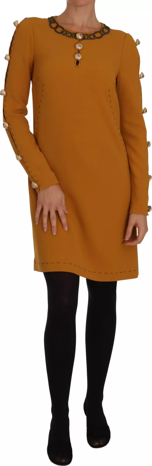 Brown Mini Crystal Embellished Dress