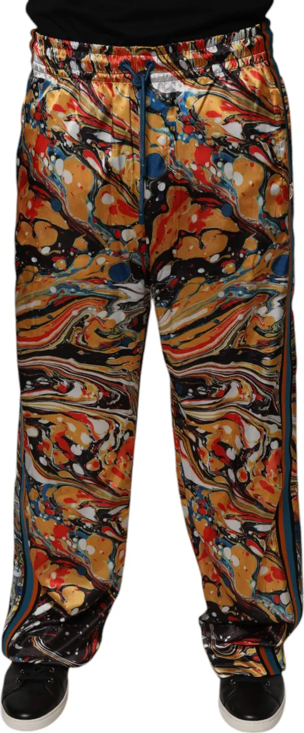 Multicolor Marble Satin Men Tracksuit Pants