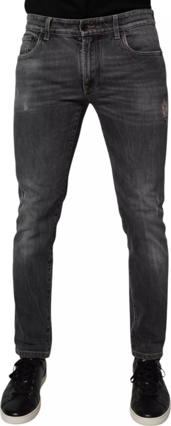 Dark Gray Washed Cotton Skinny Men Denim Jeans