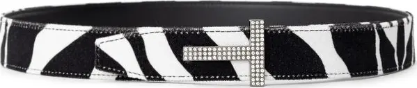 Black And White Leather Regular Belt