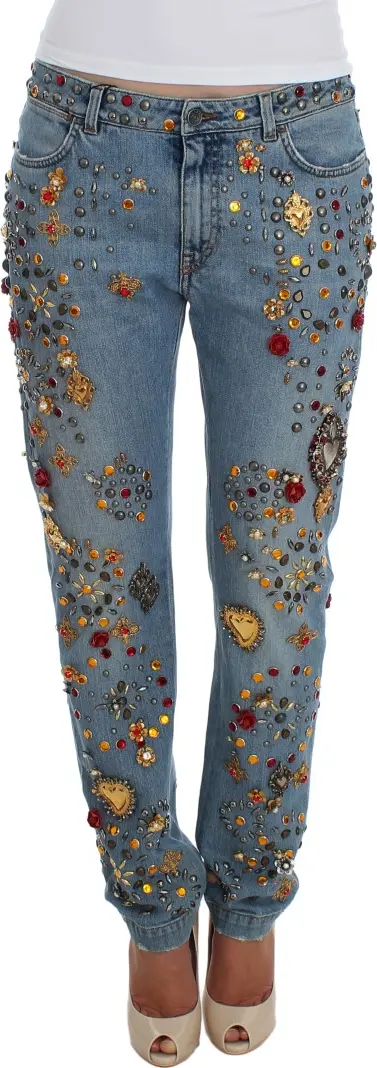 Crystal Roses Heart Embellished Jeans