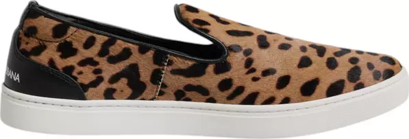 Brown Calfskin Fur Leopard Sneakers Shoes