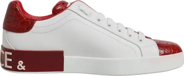 White Red Leather Portofino Men Sneaker Shoes
