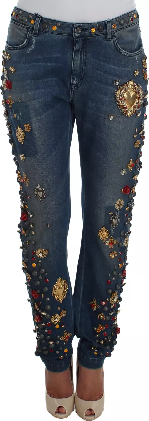Crystal Roses Heart Embellished Jeans