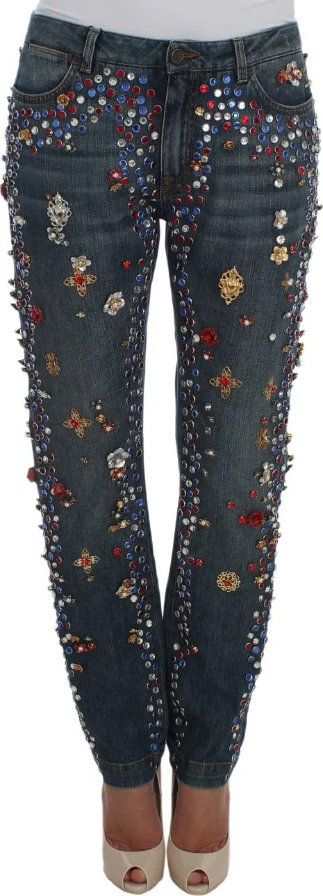 Crystal Roses Heart Embellished Jeans