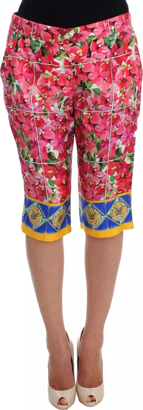 Multicolor Floral Knee Capris Shorts Pants