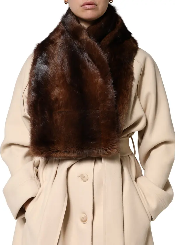 Black Brown Stripe Fur Shawl Wrap Scarf