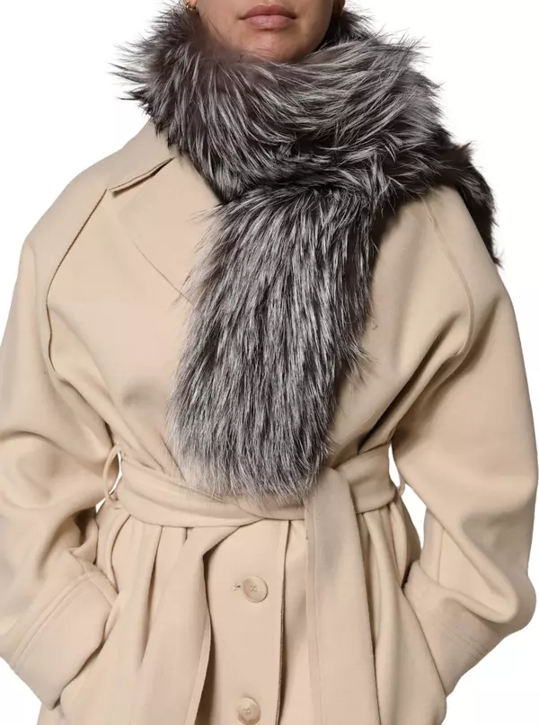 Gray Fox Fur Neck Wrap Warmer Winter Scarf