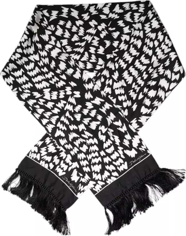Black White Patterned Fringes Shawl Scarf