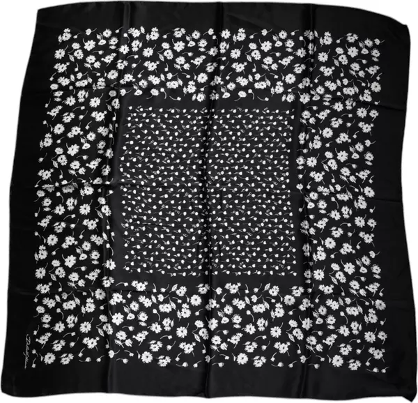 Black Floral Silk Square Wrap Shawl Scarf