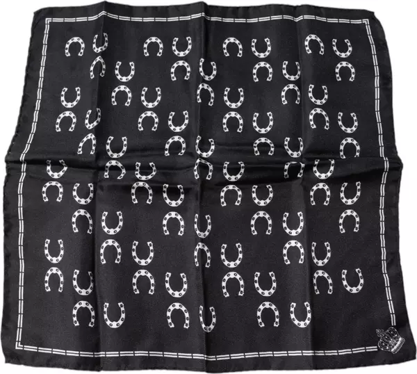 Black Horseshoe Silk Square Handkerchief Scarf
