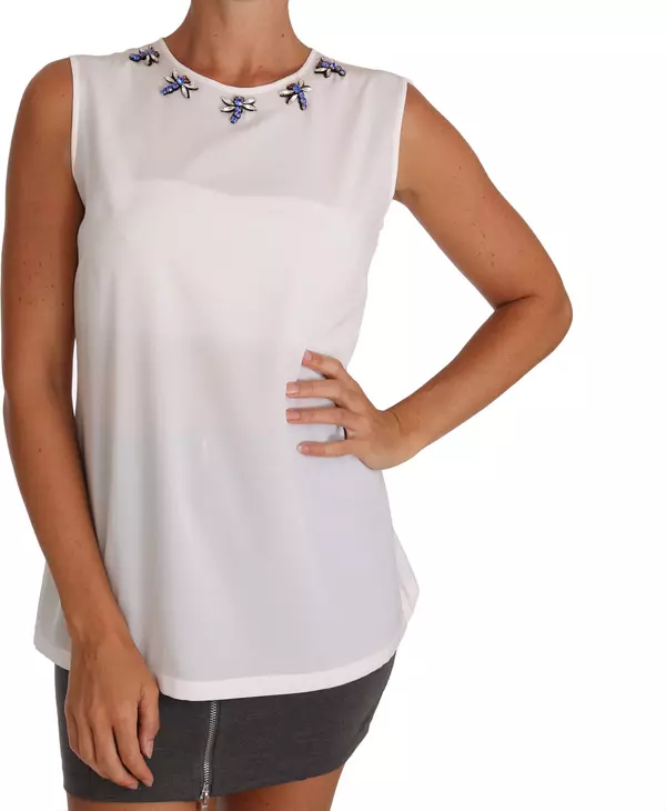 White Silk Crystal Embellished Fly T-shirt