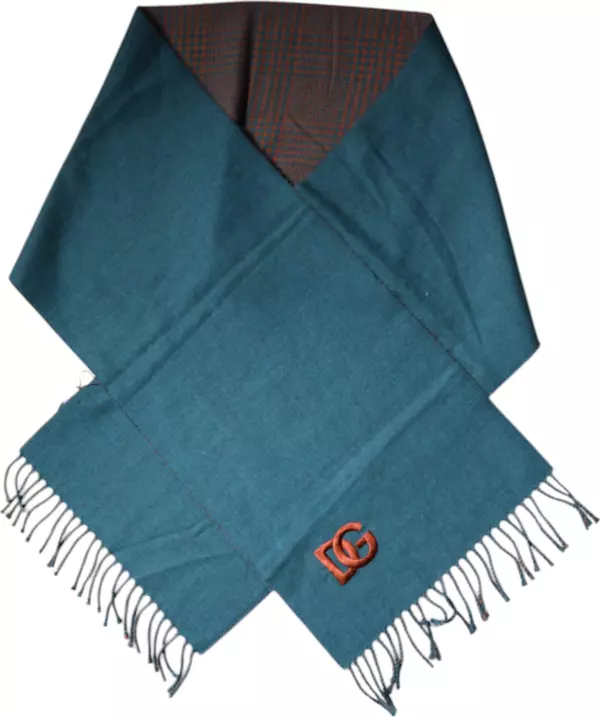 Blue Green Wool Fringes Wrap Shawl Scarf