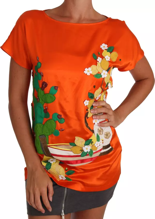 Silk Orange Lemon Crystal T-shirt Top