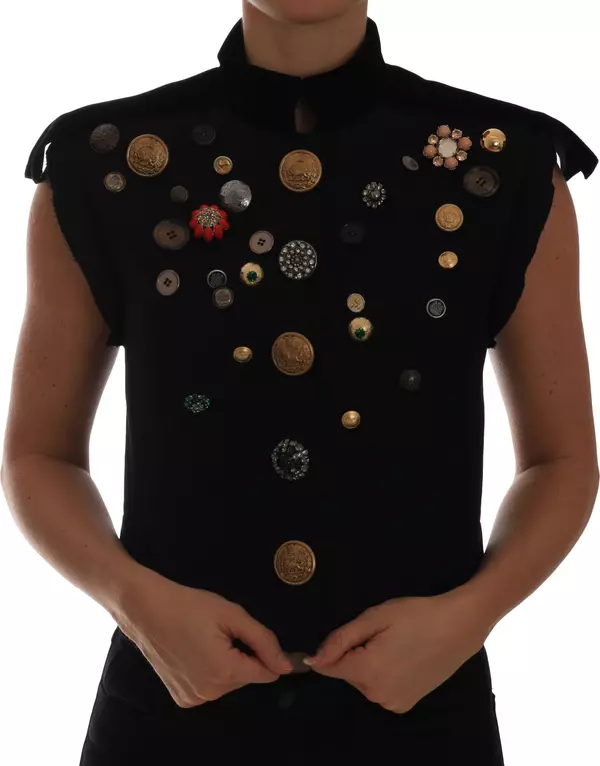 Black Embellished Floral Military Jacket Vest