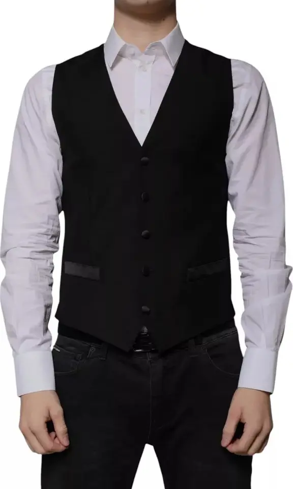 Black Wool Formal Dress Men Waistcoat Vest