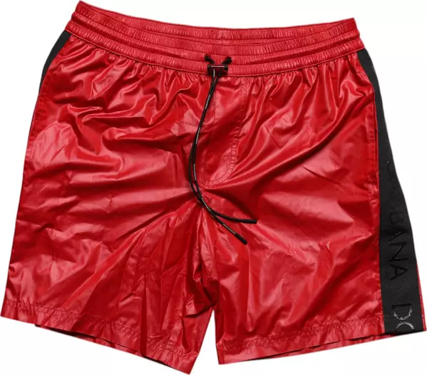 Red Polyester Beachwear Shorts 2Pc Swimwear