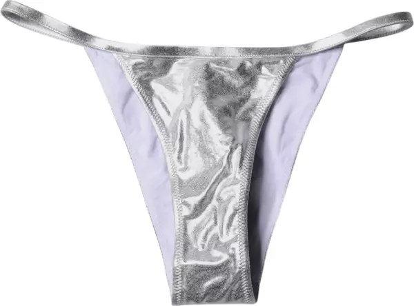 Silver Polyester Beachwear Bikini Bottom Swimwear