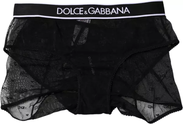Black Tulle Nylon Mid Waist Panty Underwear