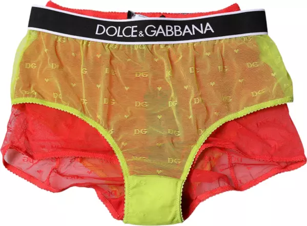 Red Yellow Tulle Mid Waist Panty Underwear