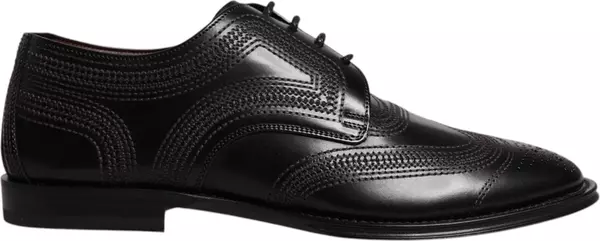 Black Embroidered Classic Leather Derby Dress Shoes