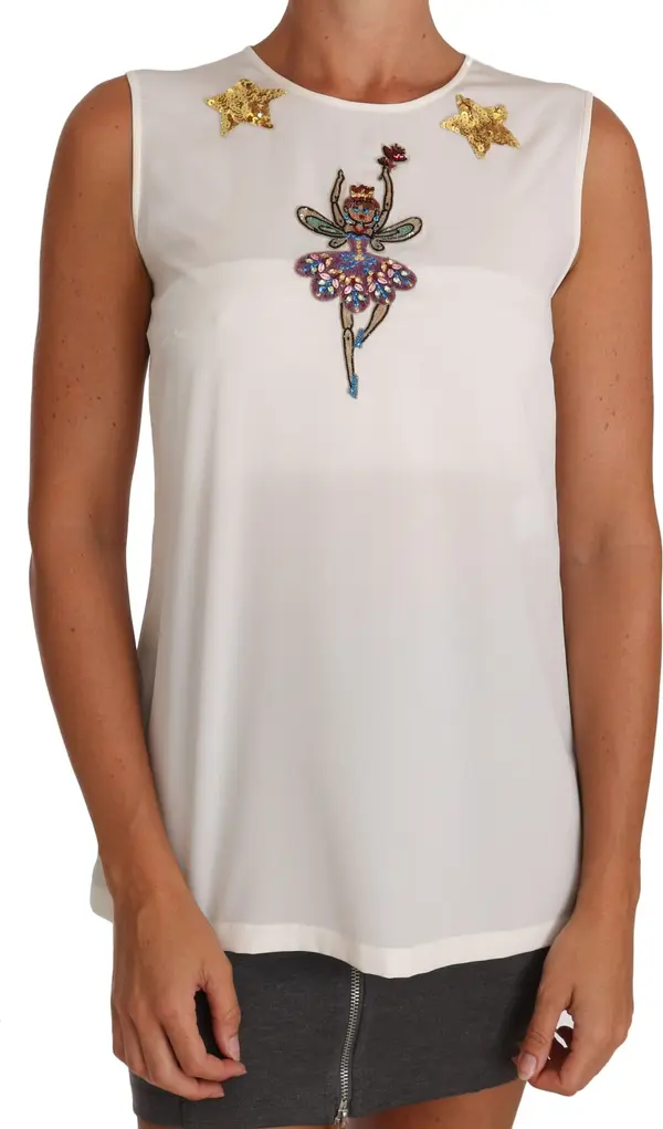 White Silk Embellished Crystal Sequin Fairy Top