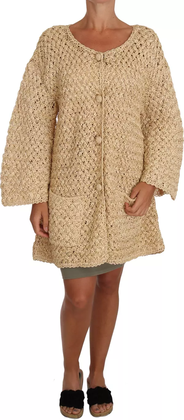 Beige Cardigan Crochet Knitted Raffia Sweater