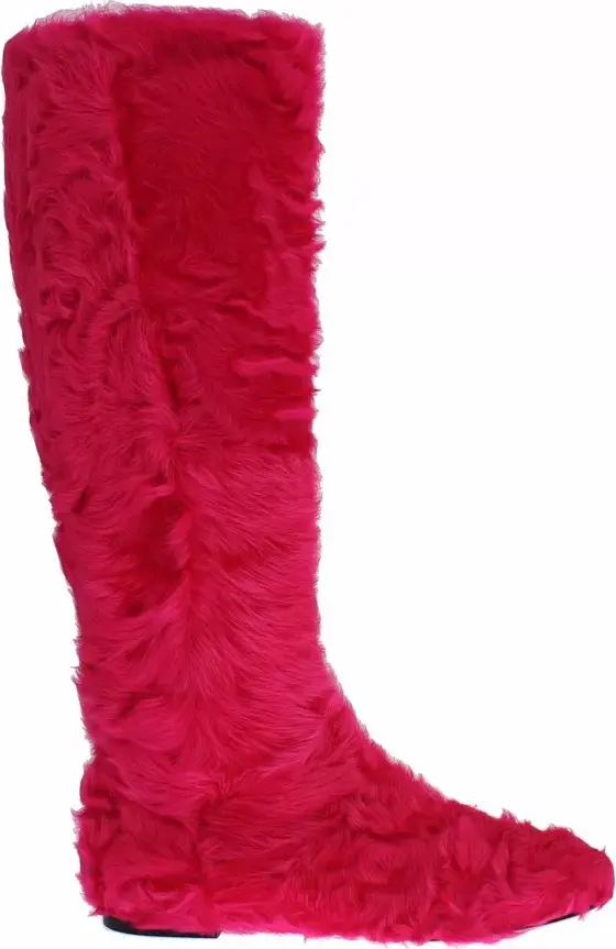 Pink Lamb Fur Leather Flat Boots Shoes