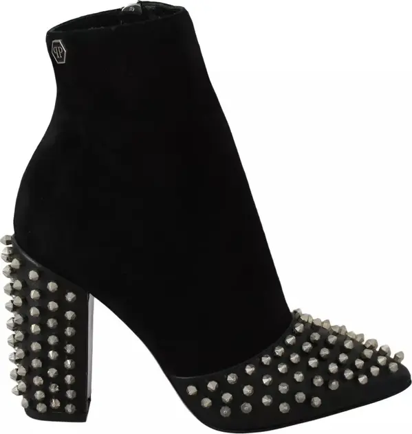 Black Suede Studded Heels Ankle Boots Shoes