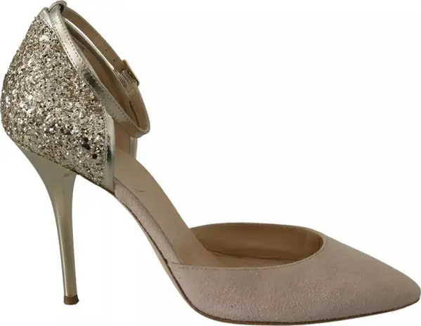 Beige Linen Ankle Strap High Heels Shoes