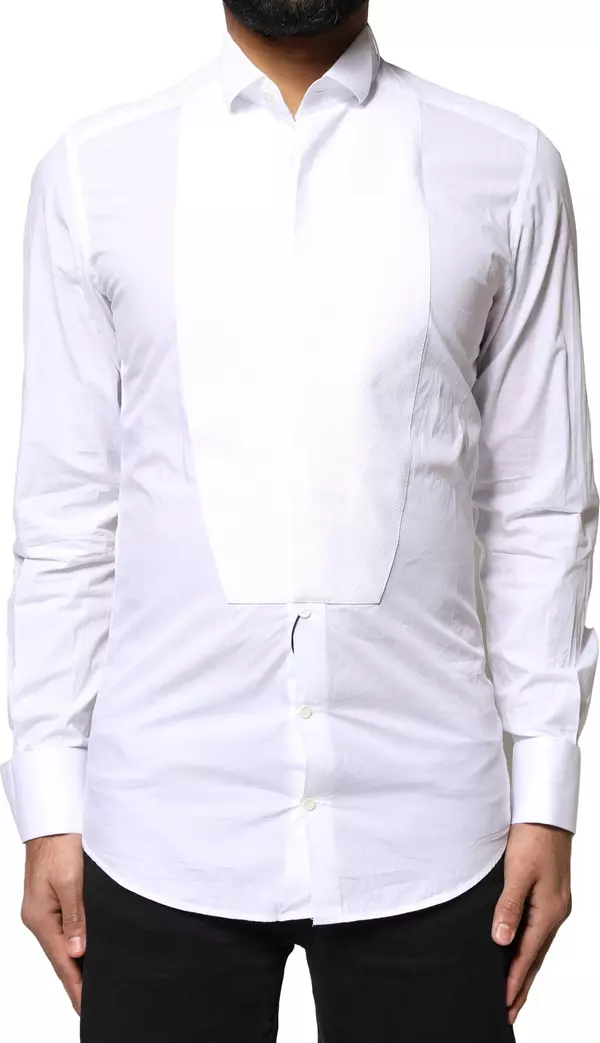 White GOLD CottonPoplin Bib Formal Dress Shirt