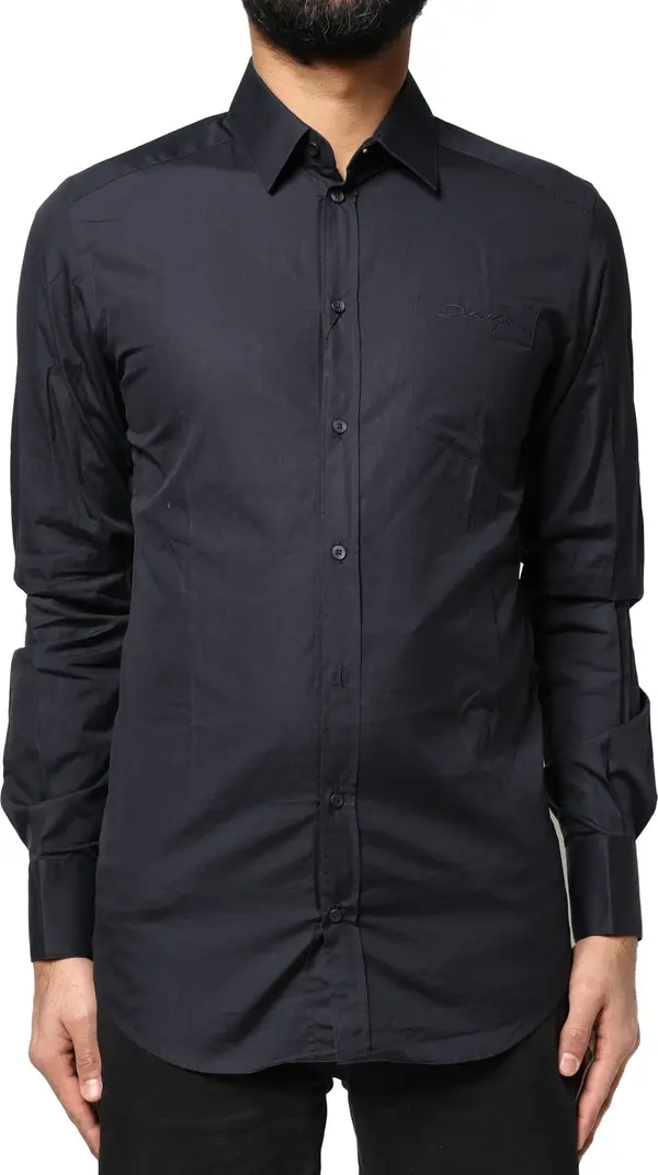 Dark Blue GOLD Cotton Long Sleeves Dress Shirt