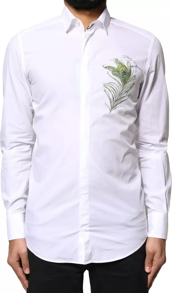 White Cotton Peacock Feather GOLD Formal Shirt