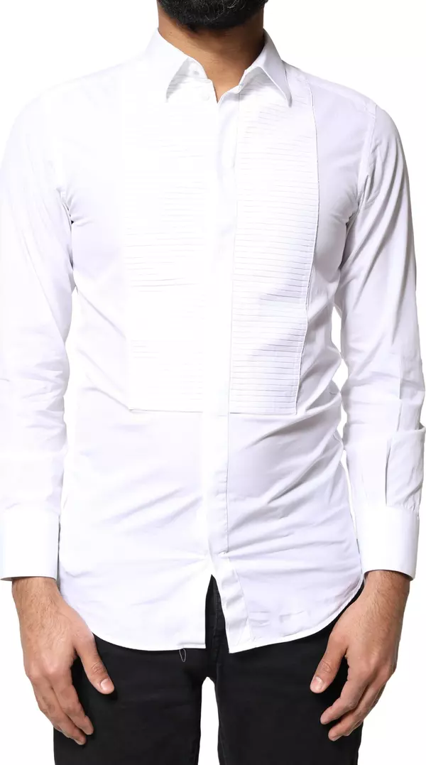 White GOLD Cotton Poplin Bib Men Dress Shirt