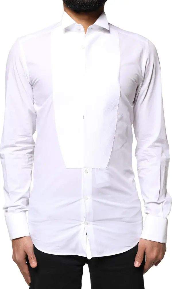 White GOLD Cotton Poplin Bib Formal Men Dress Shirt