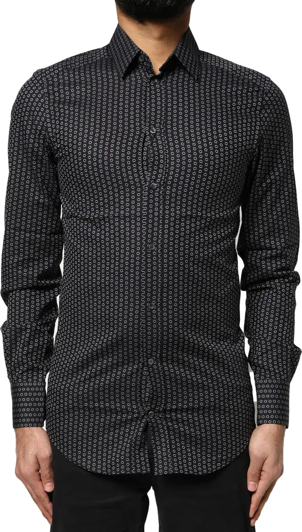 Black GOLD Patterned Cotton Men Dress Shirt