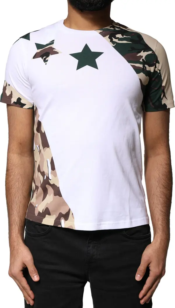 White Camouflage Stars Crew Neck T-shirt