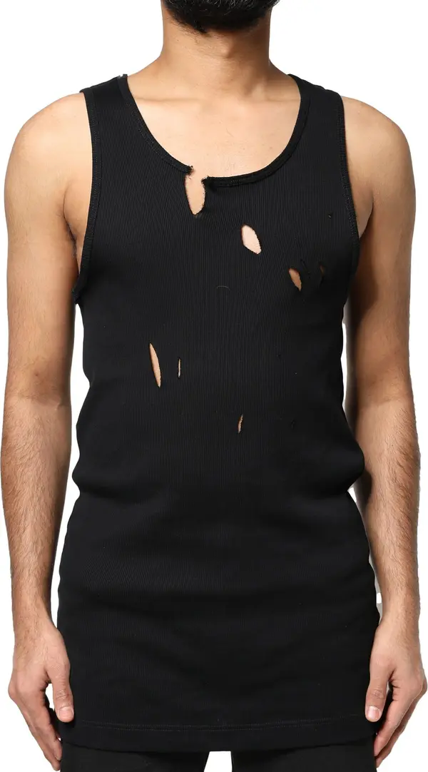 Black Cotton Rip Style Sleeveless Men Tank T-shirt
