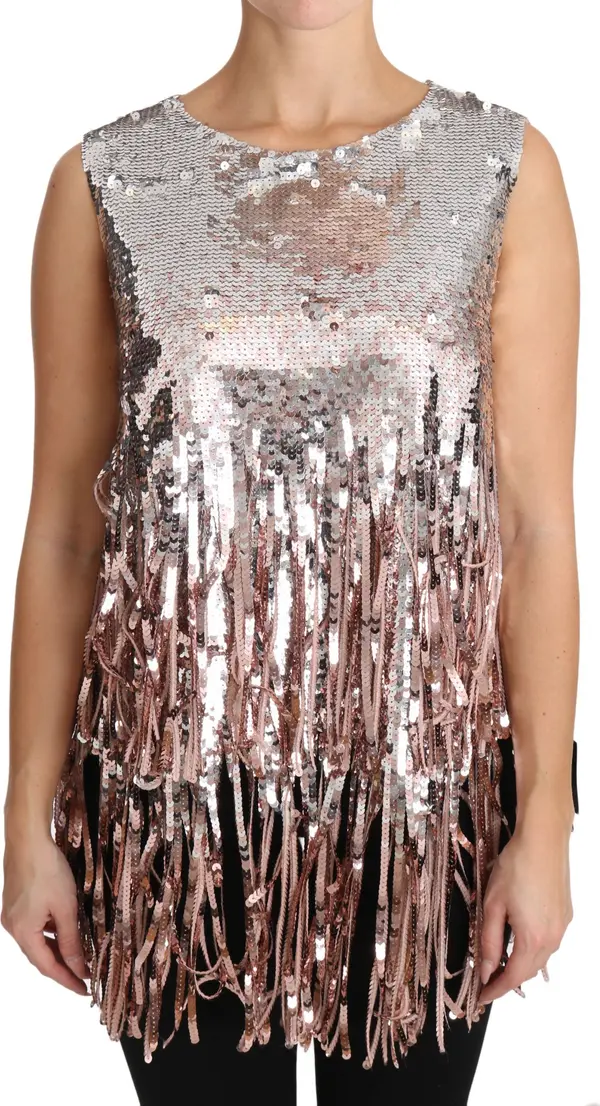 Golden Pink Sequined Fringe Tank Top