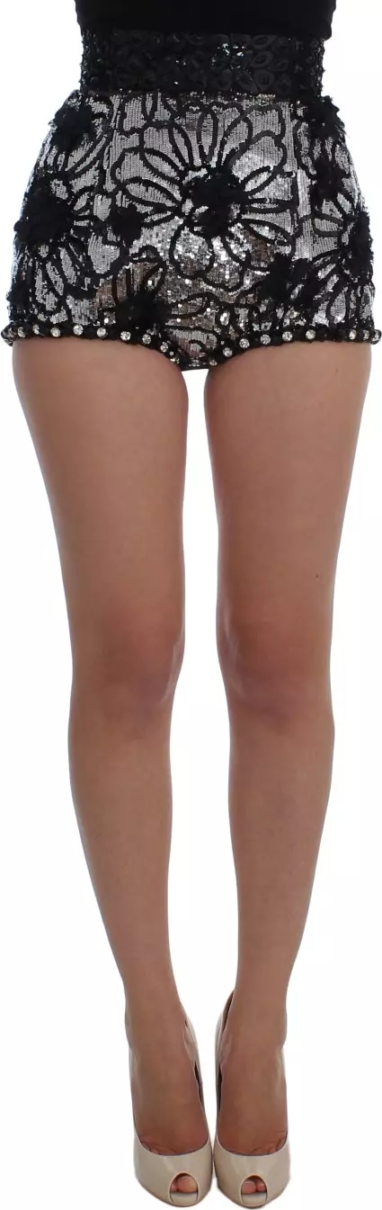 Black Crystal Sequined Mini Shorts