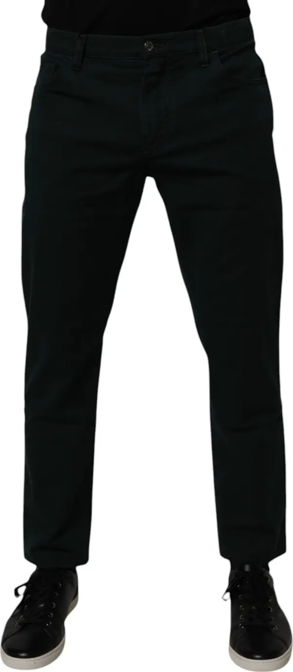 Dark Green Cotton Loose Men Denim Jeans