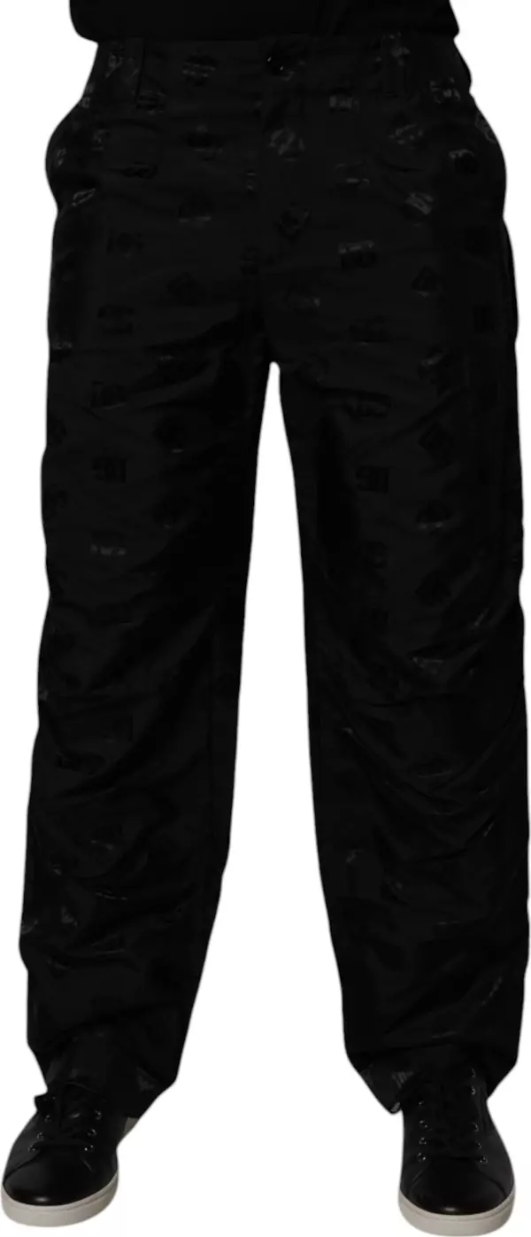 Black Logo Monogram Straight Pants