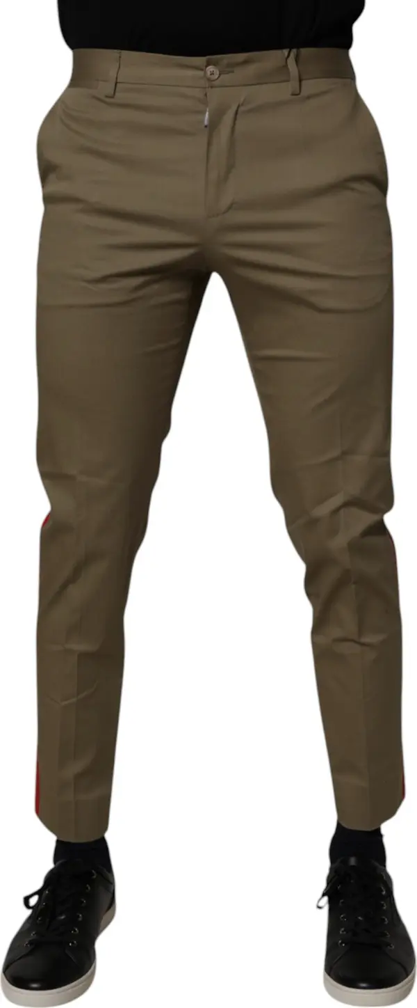 Dark Khaki Cotton Tapered Pants