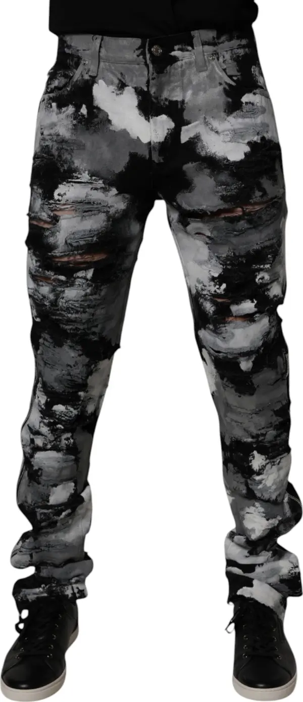 Multicolor Camouflage Tattered Skinny Denim Jeans