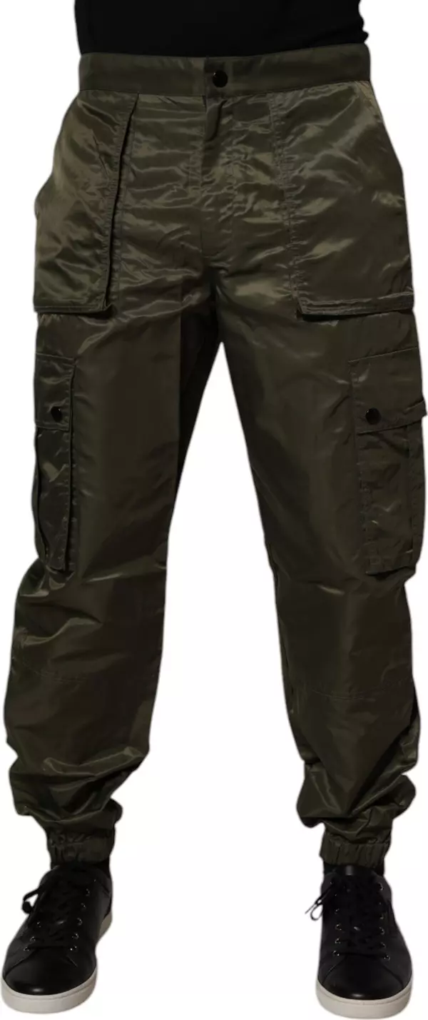 Dark Green Nylon Cargo Pants