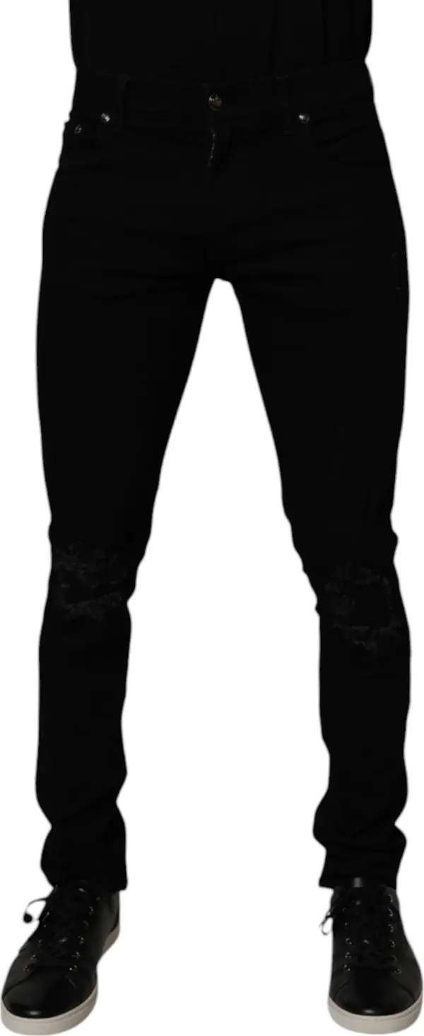 Black Cotton Stretch Skinny Men Denim Jeans